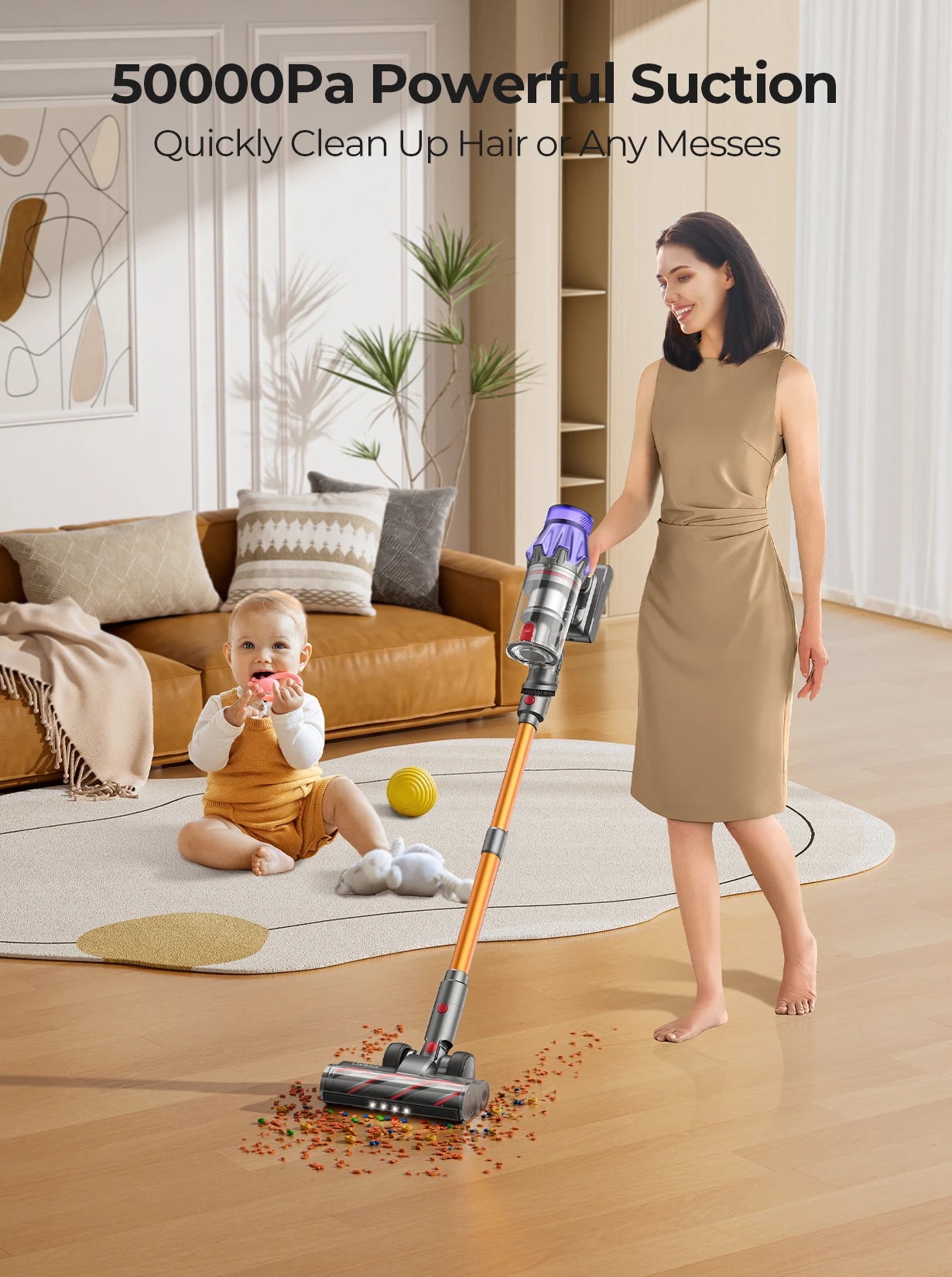 Smart Cordless Vacuum Cleaner 500W Brushless Motor – Handheld & Stick 8‑Cell Battery, 50kPa Suction